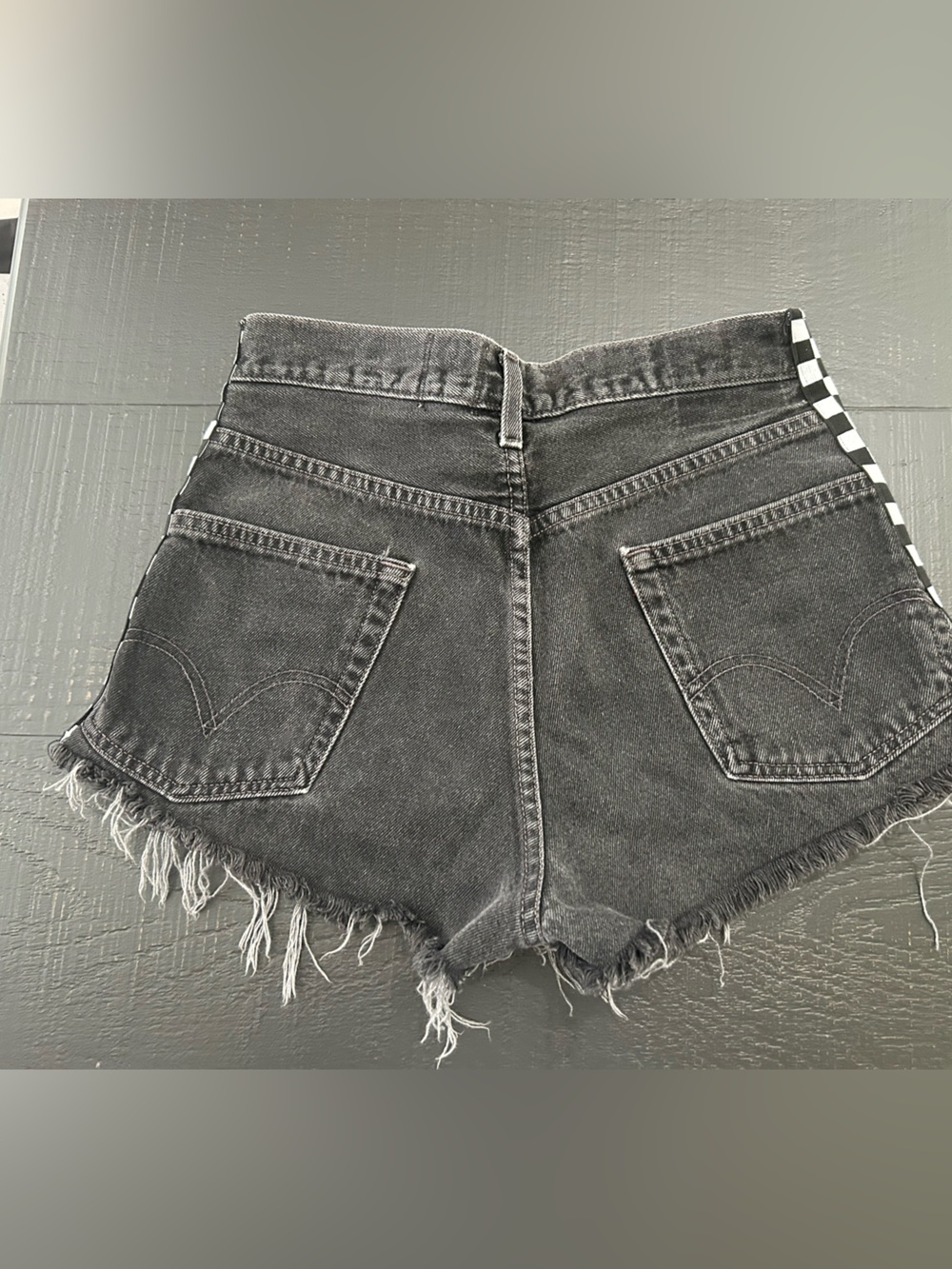 Furst of a kind Black Denim Jean Shorts with Checker Side Trim - Women - Picture 3 of 7